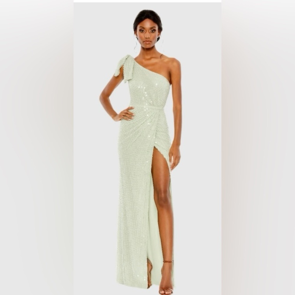 Mac Duggal 93735 NWT Pearl Beadwork One Shoulder Dress